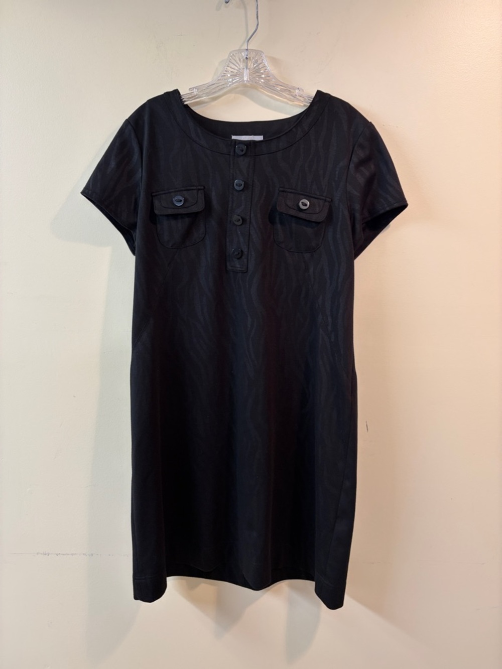 Dress Barn Black Short-Sleeve Shift Dress with Button Placket